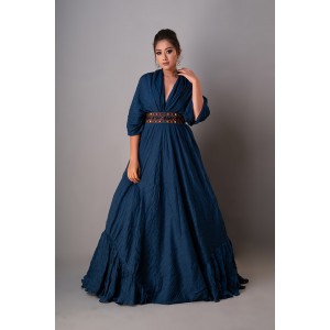 Prussian Blue Drape Gown paired with the Belt(REM1004)
