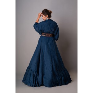 Prussian Blue Drape Gown paired with the Belt(REM1004)