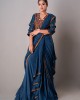 Prussian Blue Drape saree, Blouse paired with the Belt (REM1009)