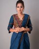Prussian Blue Drape saree, Blouse paired with the Belt (REM1009)