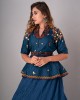 Prussian Blue Peplum Top paired with textured skirt & Belt (REM1001)
