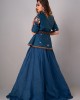 Prussian Blue Peplum Top paired with textured skirt & Belt (REM1001)