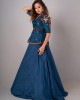 Prussian Blue Peplum Top paired with textured skirt & Belt (REM1001)