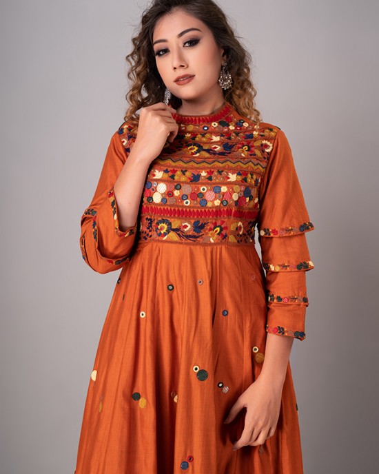 Apricot Orange Anarkali paired with staright pant(REM1006)