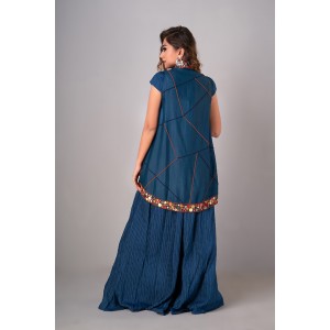 Prussian Blue Sleeveless jacket paired with an inner & palazzo(REM1002)