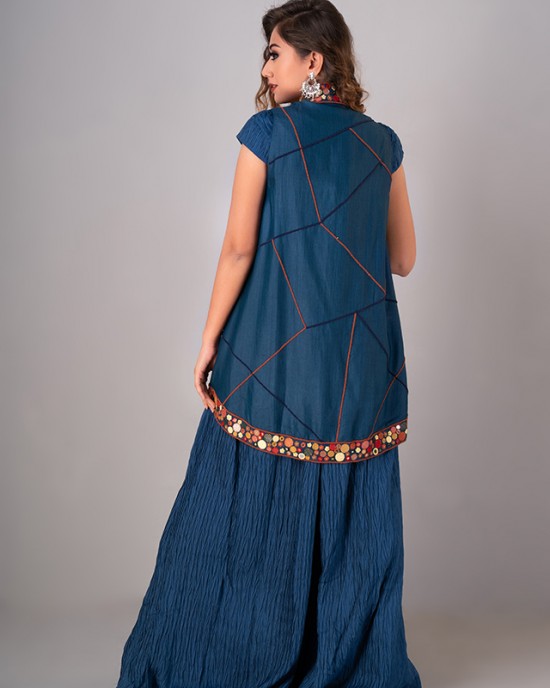 Prussian Blue Sleeveless jacket paired with an inner & palazzo(REM1002) Prussian Blue Sleeveless jacket paired with an inner & palazzo(REM1002)