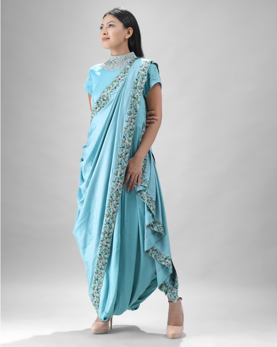 Light Blue One piece Cowl Maxi with Drape (SB1007)