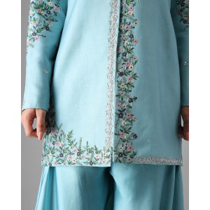 Light Blue Jacket with Double Flair Pallazzo (SB1004)