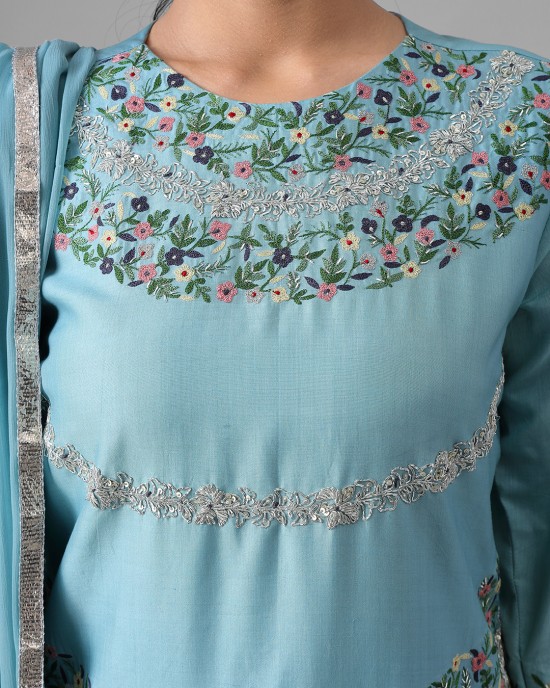 Light Blue Kurta with Dhoti & Dupatta (SB1001)