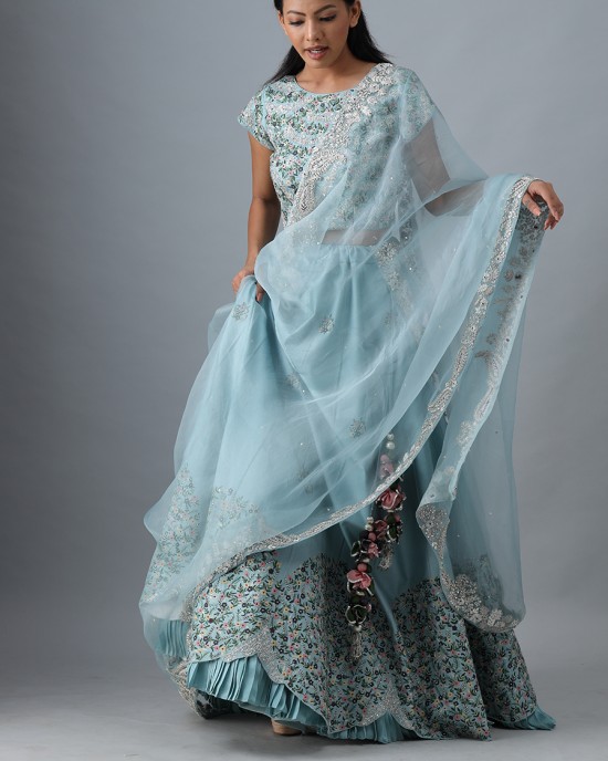 Light Blue Lehenga with Choli & Dupatta (SB1008)