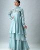 Light Blue Short Anarkali Kurta with Double Flair Pallazzo & Dupatta (SB1003)