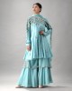 Light Blue Short Anarkali Kurta with Double Flair Pallazzo & Dupatta (SB1003)