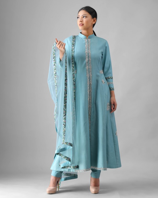 Light Blue A-Line Kurta with Pant & Dupatta (SB1005)