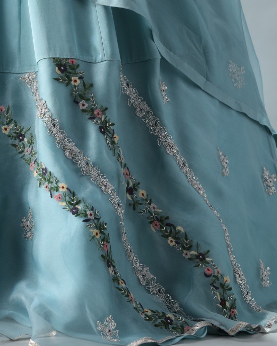 Light Blue Front Slit Long Flair Kurta with Skirt (SB1006)