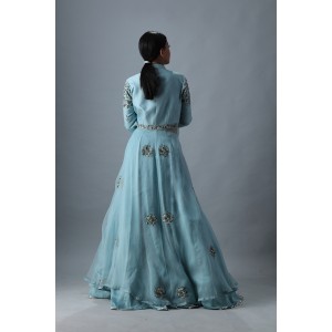 Light Blue Front Slit Long Flair Kurta with Skirt (SB1006)