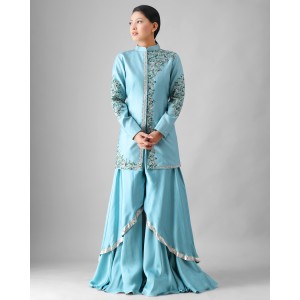 Light Blue Jacket with Double Flair Pallazzo (SB1004)
