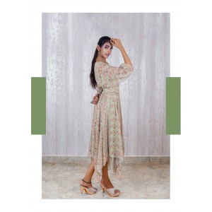Light Blue One piece Handkerchief frock with dolman sleeves paired with a broad belt at the waist (TZ1004)