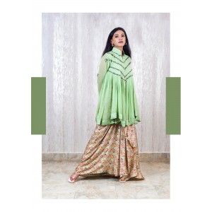 Tie-up Skirt paired with a Mint Green gathered peplum top and has chudidar sleeves(TZ1006)