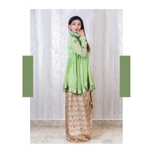 Tie-up Skirt paired with a Mint Green gathered peplum top and has chudidar sleeves(TZ1006)