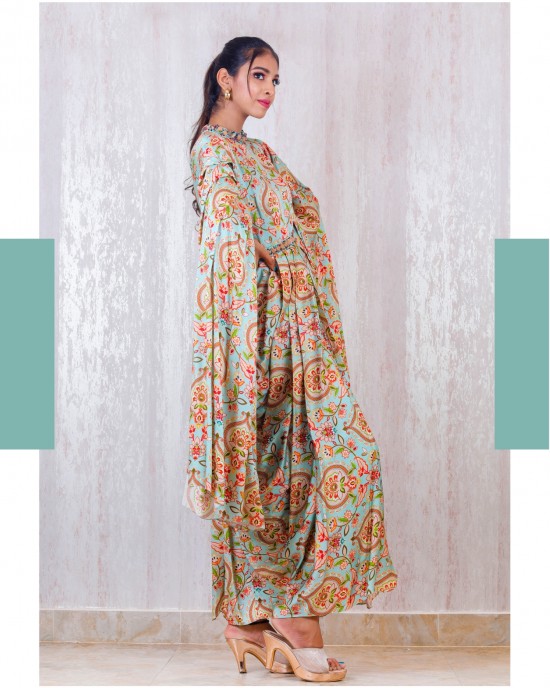 Light Blue One Piece with Pleated Flaired Sleeves (TZ1009)