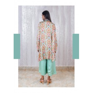 Light Blue Jumpsuit paired with a bell sleeve open jacket and belt (TZ1005)